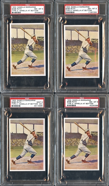 1933 Sanella Margarine Babe Ruth Group of (4) High Grade Cards