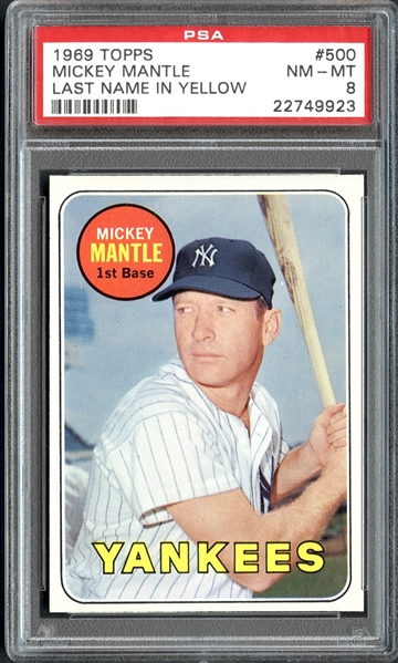 1969 Topps #500 Mickey Mantle Last Name in Yellow PSA 8 NM/MT