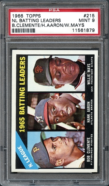 1966 Topps #215 NL Batting Leaders Clemente/Aaron/Mays PSA 9 MINT