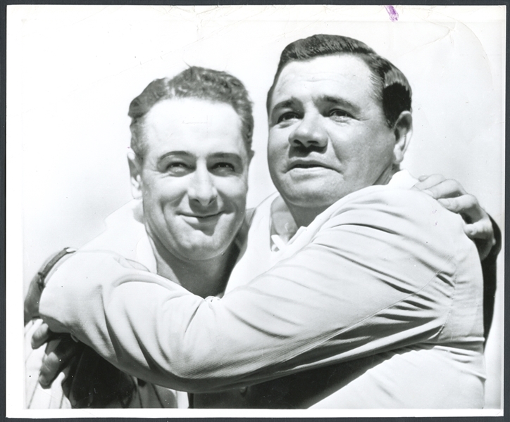 Babe Ruth and Lou Gehrig PSA/DNA Type I Original News Service Photograph from Lou Gehrig Day