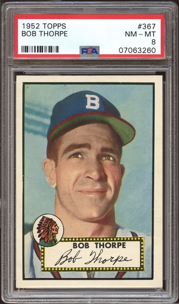 1952 Topps #367 Bob Thorpe PSA 8 NM/MT
