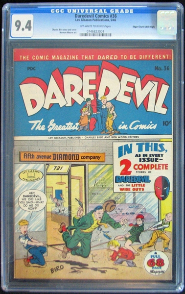 Daredevil Comics #36 (Lev Gleason, 1946) CGC 9.4 Off-White to White Pages Edgar Church (Mile High)