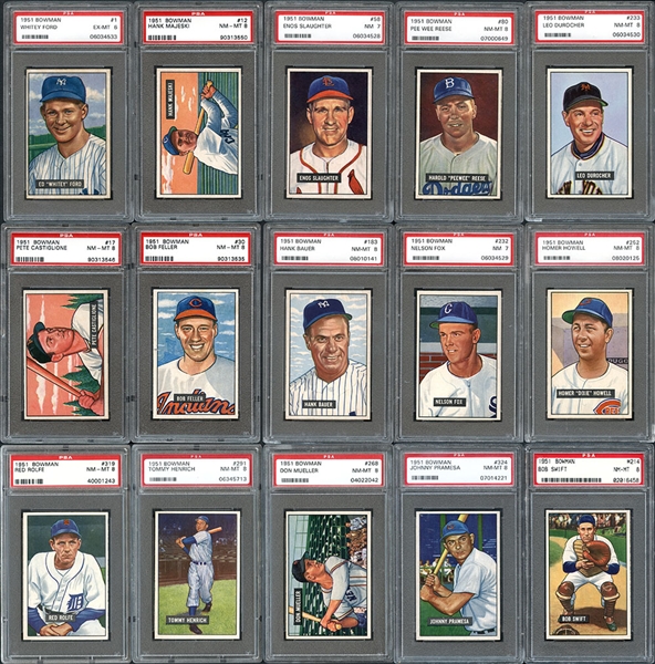1951 Bowman Baseball Near Complete Set (321/324) with PSA Graded Stars and HOFers
