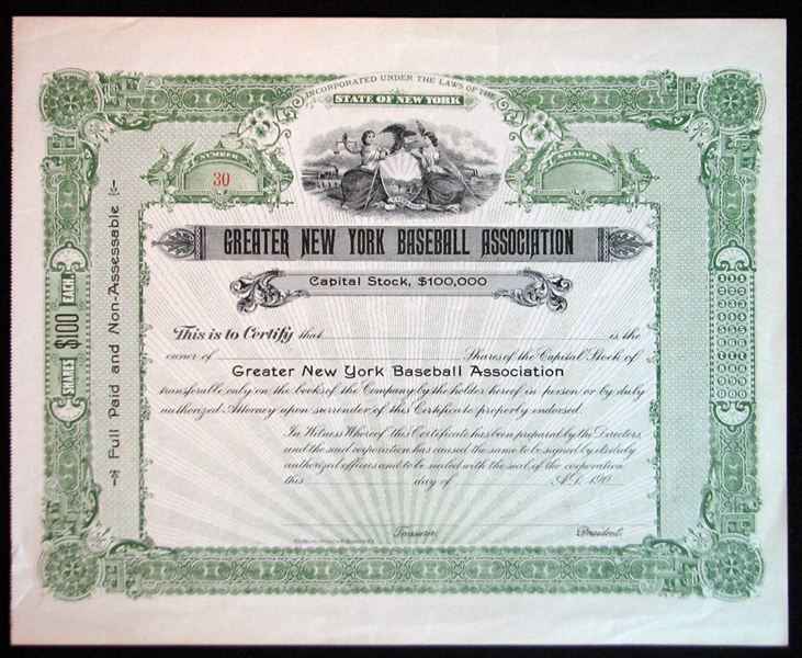 1903 New York Highlanders/Yankees Stock Certificate