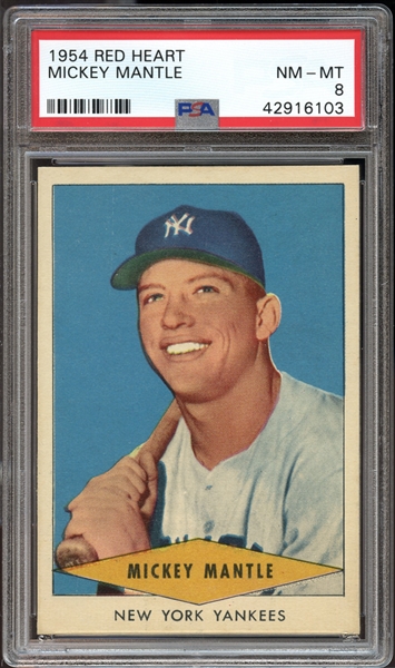 1954 Red Heart Mickey Mantle PSA 8 NM/MT