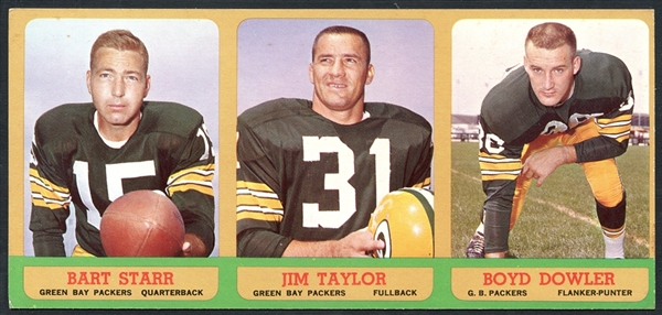 1963 Topps Football Salesman Three Card Panel Featuring Bart Starr and Jim Taylor