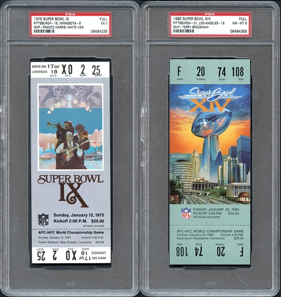 1975 and 1980 Super Bowl Full Ticket Group of (2) Both PSA Graded