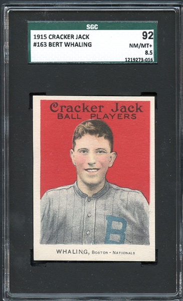 1915 Cracker Jack #163 Bert Whaling SGC 92 NM/MT+ 8.5