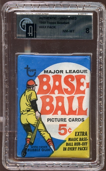 1969 Topps Baseball Unopened Wax Pack GAI 8 NM/MT