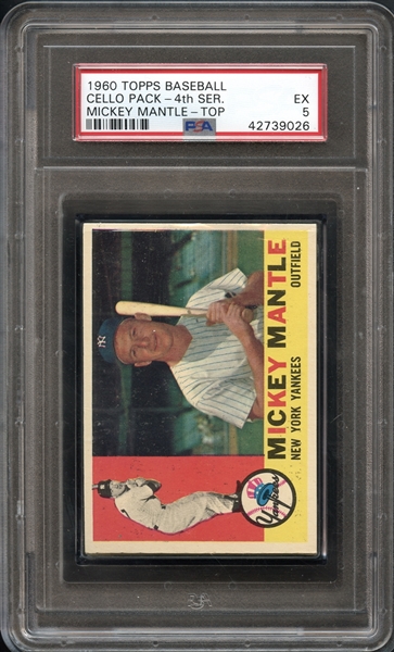 1960 Topps Baseball Cello Pack 4th Series Mickey Mantle on Top PSA 5 EX