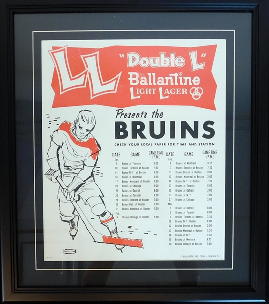 1964-65 Ballantine Beer Light Lager Boston Bruins Advertising Sign
