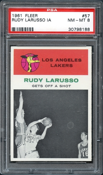 1961 Fleer #57 Rudy Larusso In Action PSA 8 NM-MT
