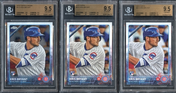 2015 Topps and Topps Chrome #112 Kris Bryant Group of (3) All BGS 9.5 GEM MINT