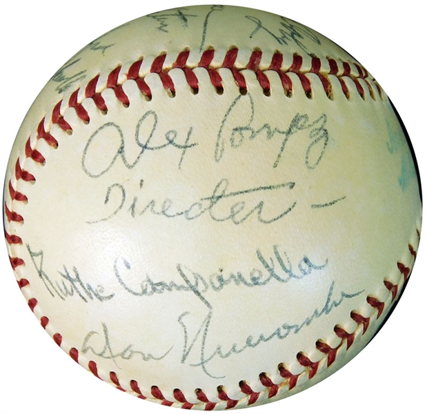 1950s Negro League Star and HOF Multi-Signed OAL (Brown) Ball with (15) Signatures Featuring Campanella and Alex Pompez