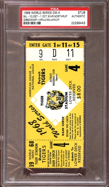 1968 World Series Game 4 Ticket Stub PSA AUTHENTIC