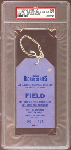 1959 World Series Los Angeles Field Pass PSA AUTHENTIC