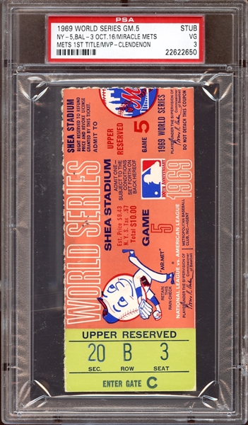 1969 World Series Game 5 Ticket Stub Miracle Mets PSA 3 VG