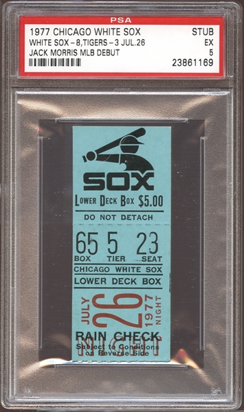 1977 Chicago White Sox Ticket Stub Jack Morris MLB Debut PSA AUTHENTIC