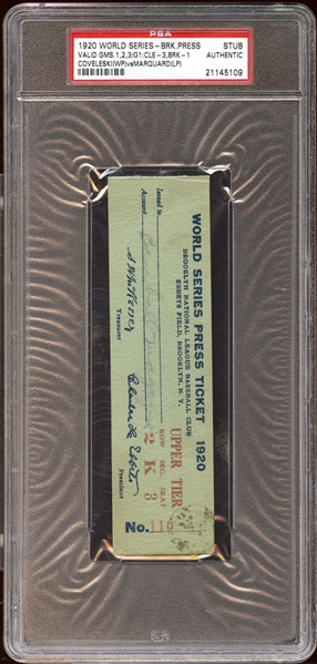 1920 World Series Brooklyn Robins Ebbets Field Press Ticket Stub PSA AUTHENTIC