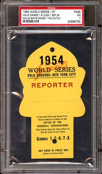 1954 World Series Polo Grounds Press Pass PSA 7 NM