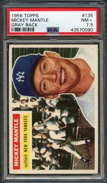 1956 Topps #135 Mickey Mantle Gray Back PSA 7.5 NM+