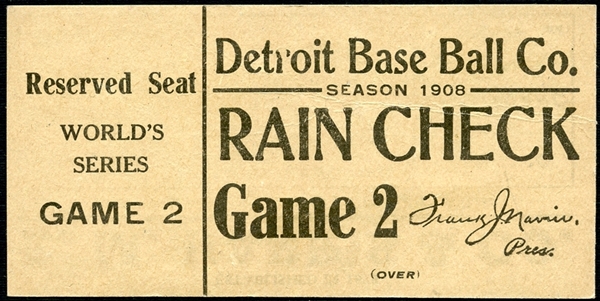 Exceptionally Rare 1908 World Series (Detroit) Full Ticket 