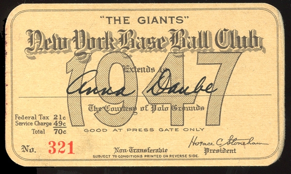 1947 New York Giants Polo Grounds Season Pass