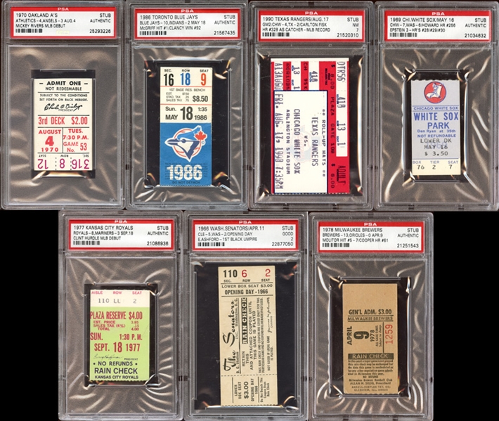 1960s-90s MLB Prominent Ticket Stub Collection of (7) All PSA