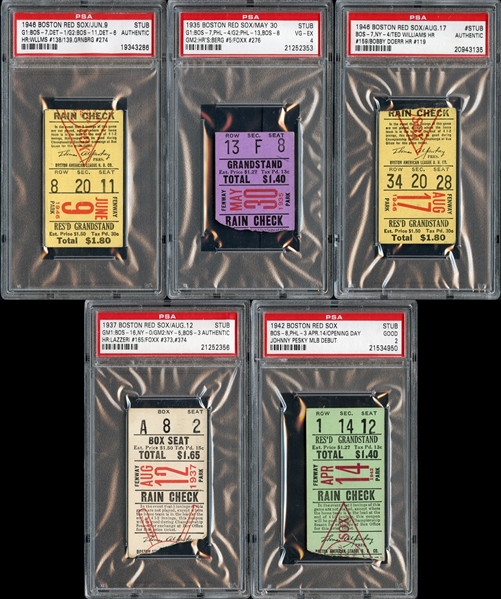 1930s-1940s Boston Red Sox Prominent Ticket Stub Collection (5)