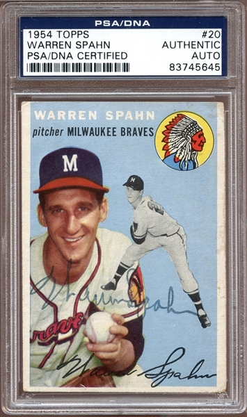 1954 Topps #20 Warren Spahn Autographed PSA/DNA AUTHENTIC