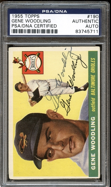 1955 Topps #190 Gene Woodling Autographed PSA/DNA AUTHENTIC