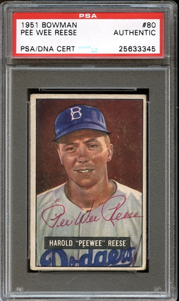 1951 Bowman #80 Pee Wee Reese Autographed PSA/DNA AUTHENTIC