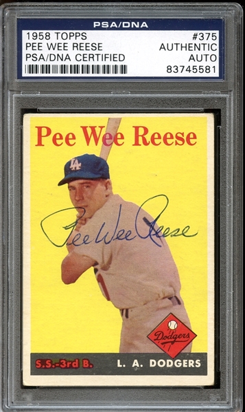1958 Topps #375 Pee Wee Reese Autographed PSA/DNA AUTHENTIC
