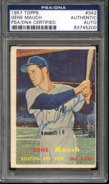1957 Topps #342 Gene Mauch Autographed PSA/DNA AUTHENTIC