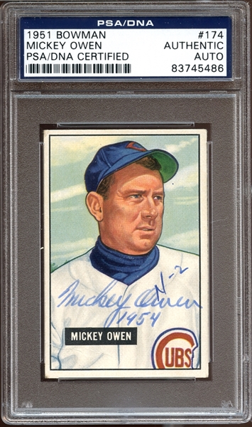 1951 Bowman #174 Mickey Owen Autographed PSA/DNA AUTHENTIC