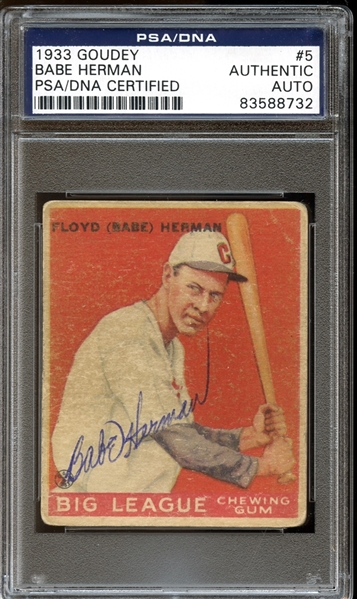 1933 Goudey #5 Babe Herman Autographed PSA/DNA AUTHENTIC
