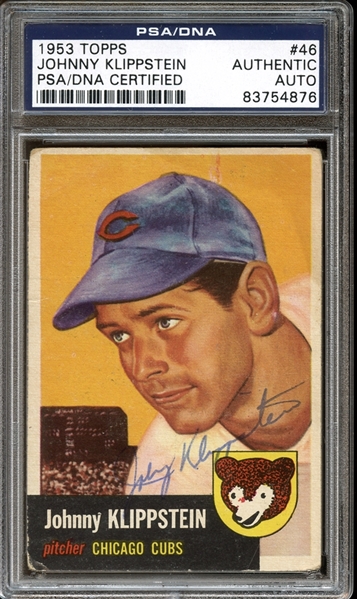1953 Topps #46 Johnny Klippstein Autographed PSA/DNA AUTHENTIC
