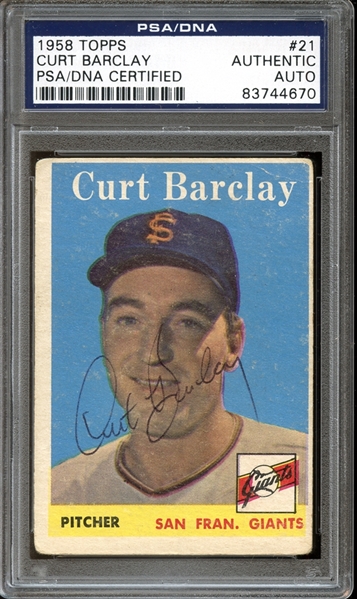 1958 Topps #21 Curt Barclay Autographed PSA/DNA AUTHENTIC