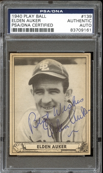 1940 Play Ball #139 Elden Auker Autographed PSA/DNA AUTHENTIC