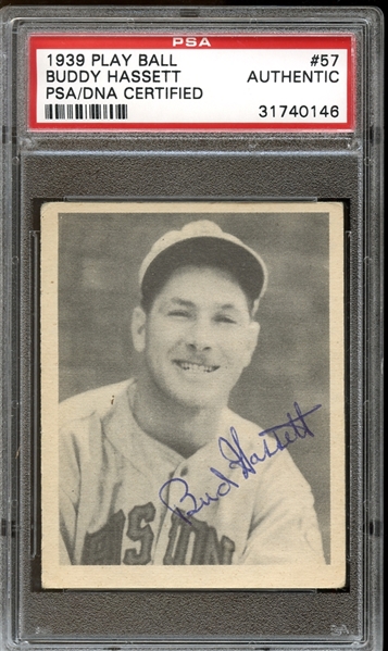 1939 Play Ball #57 Buddy Hassett Autographed PSA/DNA AUTHENTIC