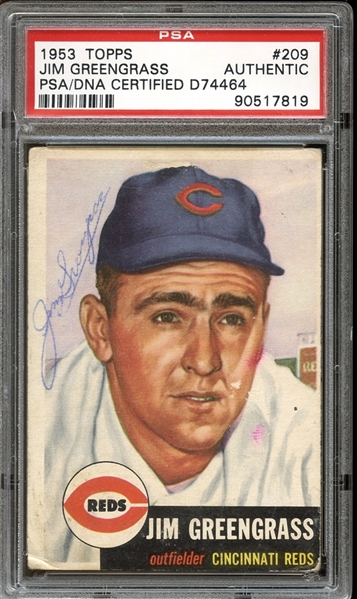 1953 Topps #209 Jim Greengrass Autographed PSA/DNA AUTHENTIC