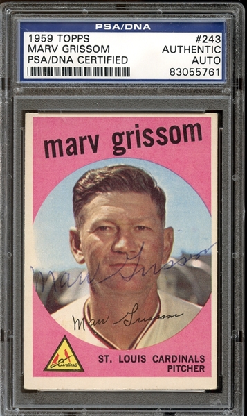 1959 Topps #243 Marv Grissom Autographed PSA/DNA AUTHENTIC