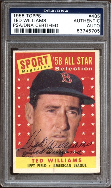 1958 Topps #485 Ted Williams All Star Autographed PSA/DNA AUTHENTIC