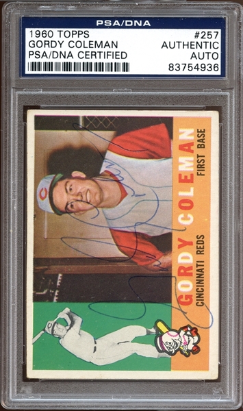 1960 Topps #257 Gordy Coleman Autographed PSA/DNA AUTHENTIC