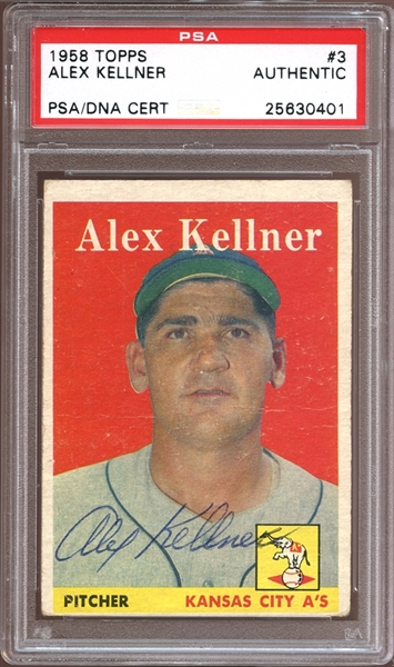 1958 Topps #3 Alex Kellner Autographed PSA/DNA AUTHENTIC