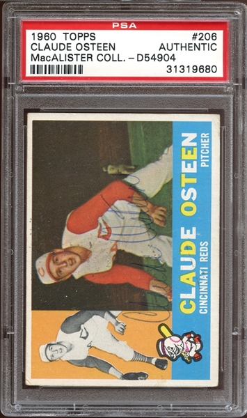 1960 Topps #206 Claude Osteen Autographed PSA/DNA AUTHENTIC