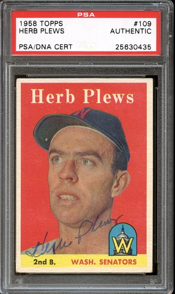 1958 Topps #109 Herb Plews Autographed PSA/DNA AUTHENTIC