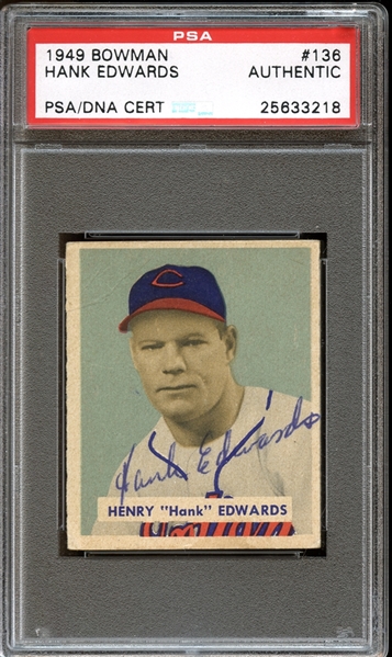 1949 Bowman #136 Hank Edwards Autographed PSA/DNA AUTHENTIC
