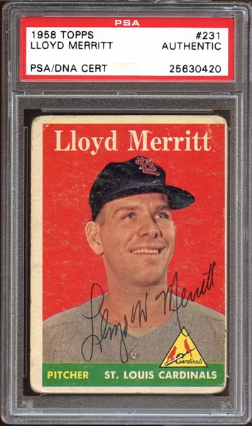 1958 Topps #231 Lloyd Merritt Autographed PSA/DNA AUTHENTIC