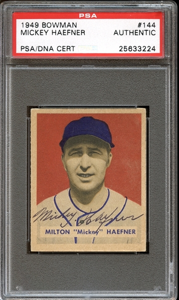 1949 Bowman #144 Mickey Haefner Autographed PSA/DNA AUTHENTIC